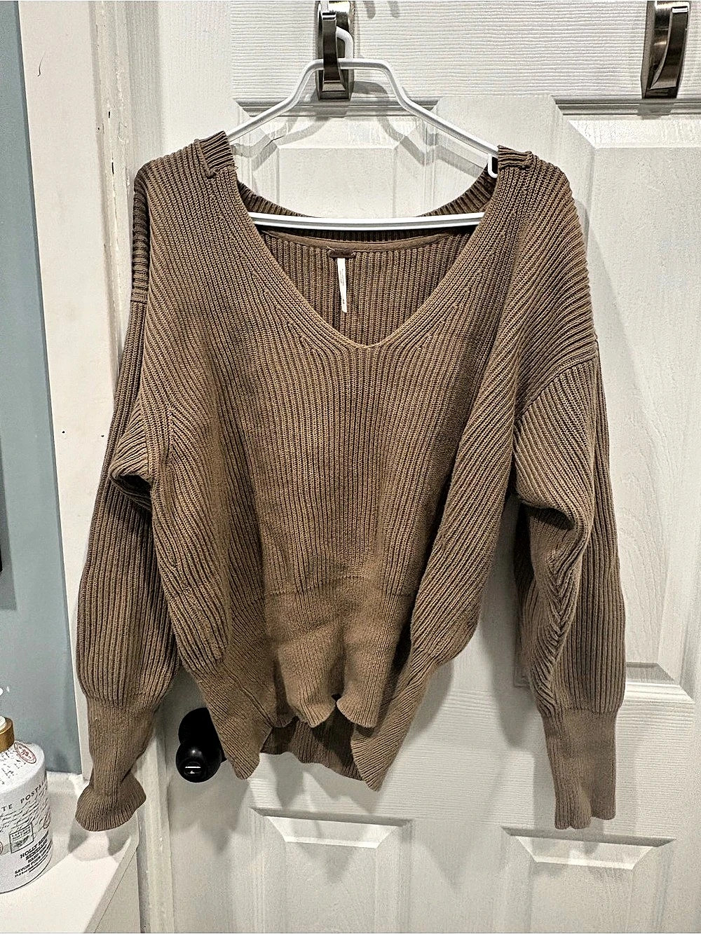 Free People Allure VNeck Sweater Ribbed V-Neck Taupe Medium